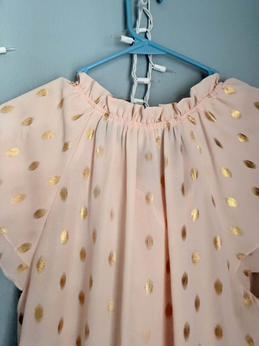 Shannon Ford New York Petite Gold Polka Dot Tie-Neck Blouse, Size PM - Picture 7 of 10